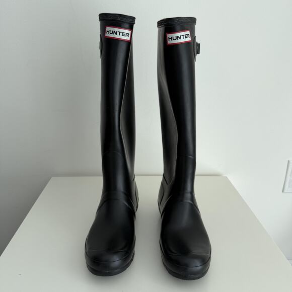 Hunter Original Tall Boots Womens 8 Black Matte Rain Waterproof Rubber Buckle 39 - Picture 3 of 11